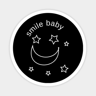 Smile baby, white stars and moon on a black background Magnet